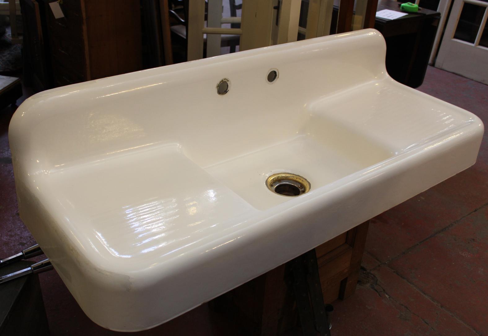 Porcelain, Cast Iron Sink with Double Drainboards SOLD Crescent